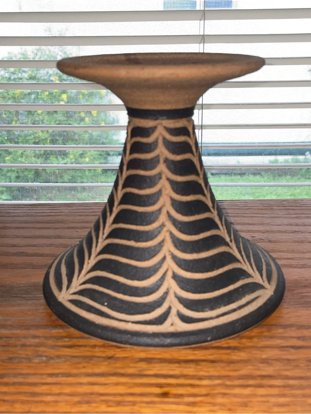 Vtg MCM Larry Terry Brown Oregon Studio Stoneware Pottery Candle Stick Holder